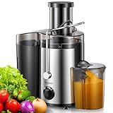 Elettrica Centrifuga Frutta e Verdura, Reemix 800W Estrattore Frutta e Verdura Facile da Pulire, 65 MM Bocca Larga, Acciaio Inox, 2 Velocità, Spazzola & Ricetta (800, Watt)