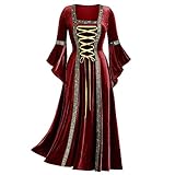 Abito da Donna a Corte Abito Medievale retrò Rinascimento Abiti Vintage Manica Lunga Scollo Quadrato Abito in Velluto Dorato Vestito da reggenza Costume Steampunk Festa di Carnevale di Halloween