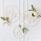 Ginger Ray Mr & Mrs - Cerchio da appendere in legno, decorazione per matrimonio, confezione da 3 pezzi, colore: oro