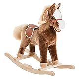 HOMCOM Cavallo a Dondolo in Legno Giocattolo Cavalcabile Bambini Peluche 74 × 33 × 62cm