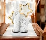 MAZZOLA LUCE Mini presepe di Natale statuina gesso bianco Stelle oro