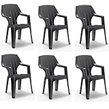 Tomaino - Set di sedie da giardino in plastica impilabili -Sedia da esterno in plastica effetto legno (Antracite New)