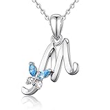 EUDORA Collana a farfalla iniziale in argento sterling 925 con lettera dell alfabeto Collane con ciondolo personalizzato con zirconi blu per donna, ragazza, madre, gioielli, catena da 45 cm