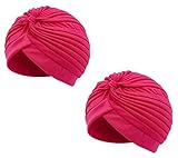 Carnavalife Confezione 2 Berretto Turbante con Testa Pieghettata Cappello Indiano Vintage Arabo Sole Turbante Cappuccio Tinta Unita Unisex (Fucsia x 2, Taglia Unica)