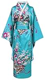Bon amixyl, Kimono giapponese tradizionale da donna, Yukata, con vestito, per cosplay, in raso, blu, M
