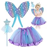 Costume Ragazze Fairy Wings,Vestito da Festa di Compleanno,Farfalla Fata Ali, Tutù, Bacchetta magica,Ali di Farfalla per Feste A Tema Carnevale O Fata Cosplay, Cosplay Party Halloween