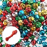 200PCS Campanelle Colorate, BetterJonny 10mm Metallo Campanellini Piccole Campanelle Natalizie Colorati Campanellini Natale Jingle Bells con 28m Corde Rosse per Albero di Natale