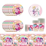 Doyomtoy 61 pezzi di stoviglie per feste di compleanno Pony, Unicorn Party Supplies Paper Plate Set, Set incluso tovaglia piatti tozze tovaglioli per Baby Shower, matrimoni, anniversario (20 ospiti)