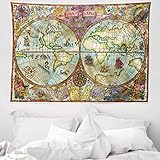 ABAKUHAUS Acquerello Tappeto da Parete e Copriletto, Mappa del Mondo Vintage, più Tecnologia Moderna Digitale, 150 x 110 cm, Multicolore
