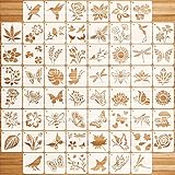 OOTSR 60 Pezzi Stencil per Pittura Riutilizzabile, Stencil Decorativi per Pareti Muro Legno Tessuto Scrapbooking, Stencil Uccello Ape Farfalla Libellula Fiore Foglieper, Decorazione DIY