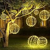 Joomer 120 LED Sfera Sospese Luci Natalizie Batteria, 30cm Luci Natale in Metallo da Giardino Pieghevoli, 8 Modalità Grande Natale Decorazioni Timer per Soggiorno Festa Esterno Interno(Bianco Caldo)