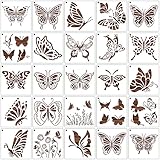 MWOOT 25 Mix Farfalla Adorabili Stencil di Pittura,DIY Butterfly Painting Templates Plastic per Stencil,Riutilizzabile Pittura Modelli Arredo Tessuto Scrapbooking Tela Decorazioni(14.7x14.7cm)