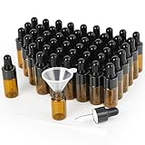 XiYee Mini Bottiglie Contagocce Vetro, 50Pcs 3ml/5ml Bottiglie di Vetro Marrone Contagocce in Vetro con Pipette Contagocce per Laboratorio, Olio Essenziale, Aromaterapia (3ML)