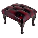 Chesterfield Poggiapiedi Antico Oxblood Rosso Pelle Queen Anne Gambe