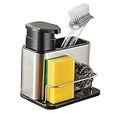 CMOISO Organizzatore per Lavello Cucina, Porta Spugne Lavello Cucina, Organizer in acciaio inossidabile con dispenser di sapone e vano portaoggetti per lavelli da cucina o lavaggio del bagno