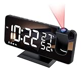 Sveglia Digitale da Comodino con Proiettore, Fm Radio, Usb Doppi, 3 Livelli Luminosità, Snooze e 15 Livelli di Volume, 12/24h, Multifunzionale, per Camera da Letto