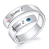 INBLUE Anello Personalizzato in Argento 925 a Spirale per Donna Incisione Nome/Data con Pietre di Nascita Fascia Aperta Regolabile Anello Promessa Regalo per Matrimonio Fidanzamento - A2