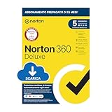 Norton 360 Deluxe 2024, Antivirus per 5 dispositivi, Licenza di 15 mesi con rinnovo automatico, PC, Mac, tablet e smartphone, Codice d attivazione via email