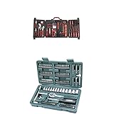 Mannesmann - M29065 - Assortimento di attrezzi per uso domestico in valigetta richiudibile & M29166 - Set chiavi a tubo, a cricchetto, In valigetta di plastica, 130 pezzi