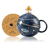 Tazza da astronauta kawaii, da pianeta da caffè in ceramica carina,tazza novità con coperchio e cucchiaio per tè/latte,regalo di compleanno divertente per ragazzo donna(blu navy)