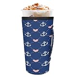 Iced Coffee Sleeve Anchor Fun Pattern - Manicotti riutilizzabili per tazze da caffè con manico, in neoprene, isolati in neoprene, per tazze da 680,4-793,8 g, medie