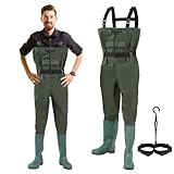 ISOISL Wathose Uomo Impermeabile 70D Nylon Composite PVC Pantaloni da Pesca Pantaloni da Pesca con Stivali, Wathose Uomo Donna per cantieri, pesca, fattorie, giardini, verde scuro, 46