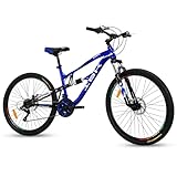 IBK Bicicletta MTB 27.5   Pollici Bici Global Mountain Bike BIAMMORTIZZATA Ragazzo Cambio 21 Velocità Freni a Disco (Blu/Nero)