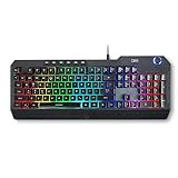 DR1TECH [Amazon Exclusive] Wasp Tastiera RGB da Gaming per PC Retroilluminata e Ergonomica - 104 Tasti con 26-Key Anti Ghosting - Tastiera USB a Membrana con Filo + Knob Multimediale