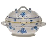 Herend Chinese bouquet blu zuppiera con manici in ramo