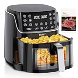 EUARY Friggitrice Ad Aria Calda 8 Litri 1700W Air Fryer XXL con 12 Programmi LED Touch Screen Friggitrice Senza Olio per 6-8 persone 32 Ricette Cartacee Cinque lingue compreso l italiano