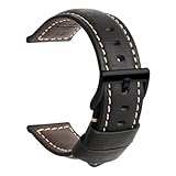 TStrap Cinturino Pelle Orologio 24mm - Nero Cuoio Vintage Elegante Cinturini Uomo - Flessibile Spessore Militari Bracciale di Ricambio Fibbia per Smartwatch - 20mm 22mm 24mm