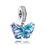 Amuefer Farfalla Blu Charm Compatibili Bracciale Collana, Argento Sterling Ciondolo Compleanno Natale Gioielli Regali per le Donne Ragazza Moglie Amici