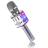 Microfono Karaoke Cambia voce, BONAOK Microfono Colorato per Adulti,Microfono Karaoke Luci e Suoni,Microfono Home KTV Sing, Macchina Karaoke Alternativa, Compatibile con IOS Android (Grigio Siderale)