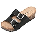 JOMIX Ciabatte Donna Estive Comode Sughero con Zeppa Alta Platform Pantofole Casa Mare Spiaggia Piscina SD8038-S1 (Nero, 39)