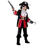 "PIRATE CAPTAIN" (coat, jabot, pants with boot covers, belt, hat, eyepatch) - (116 cm / 4-5 Years)