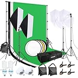 FGen Set Softbox per Studio Fotografico, Cotone Greenscreen, Set da 2.6 m x 3 m, con Lampada Fotografica CFL da 135 W, 85 W, Lampada Fotografica, Sacco di Sabbia per Prodotti Ritratti, Foto