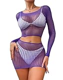 Buitifo Donna Lingerie Sensuale Mesh Scavare Mini Vestito Sexy Babydoll Pesca Corsetto Biancheria Intima Taglia Unica, Viola 19, Taglia unica