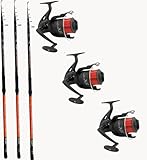 Kit 3 Canne Surfcasting + 3 Mulinelli 7000 Pesca Surf Casting Orata Mormora Mare, Rosso, 4,20