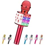 ShinePick Microfono Karaoke Bluetooth, Microfono bambini, Microfoni Wireless LED Flash Portatile Karaoke Player con Altoparlante per Android/iOS, PC e Smartphone(Rosso)