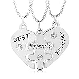 LEEQ Set di 3 Collane a Cuore Puzzle in Acciaio Inossidabile con Incisione "Best Friend Forever" - Collane dell amicizia per amici