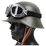 PERTID Elmetto Tedesco Prima Guerra Mondiale M18 in Acciaio, Casco da Soldato con Occhiali Protettivi, Replica Dettagliata del Casco Indossato dai Militari Tedeschi nella Grande Guerra