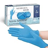 Merrimen Guanti in nitrile, blu, usa e getta, confezione da 100, grandi guanti in nitrile ambidestro, senza lattice e polvere, per mani sicure contro le allergie