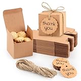 50 Pezzi Scatoline Confetti Portaconfetti in Carta Kraft Scatole Vintage con Corda di Canapa per Confetti Caramelle Cioccolatini Regali Matrimonio Festa Regalo Bomboniere 5 * 5 * 5cm