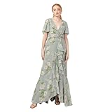 Anaya with Love Women s Maxi Dress Ladies Wrap V-Neck Flutter Sleeve Ruffle A-Line Bridesmaid Wedding Guest Occasion Prom Ball Gown Vestito, Saggio Verde Floreale, 46 Donna