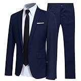 Allthemen Abiti da Uomo 2 Pezzi Suit Slim Fit Wedding Dinner Tuxedo Abiti per Uomo Business Casual Giacca e Pantaloni 10 Colori Disponibili Blu Navy L