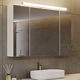 DICTAC Specchio Bagno Contenitore con Luce e Presa Elettrica Mobile Bagno con Specchio e Led illuminazione 90x16x60cm Armadio Specchio Bagno con 3 ante Specchio e Mensola Regolabile,Bianco