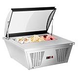 GGM Gastro | EAVNR67N | Vetrina Gelato da Banco - 870 mm - Statico - per 4x contenitori per gelato da 5 litri - Coperchio a cupola