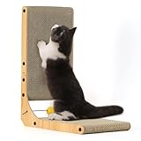 FUKUMARU Tiragraffi gatti alto 48 cm in cartone antigraffio a forma di L per gatti, resistente al tiragraffi con giocattolo a sfera, per gatti in cartone di alta qualità per parete e angolo
