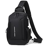 Mixroom - Zainetto da Uomo Zaino Monospalla Porta Tablet Borsa Tab borsello a Tracolla Z32 Nero per Viaggio, Ciclismo, Lavoro, Sport