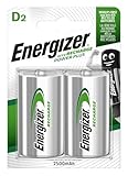 Energizer Batterie Ricaricabili D, Recharge Power Plus, Confezione da 2